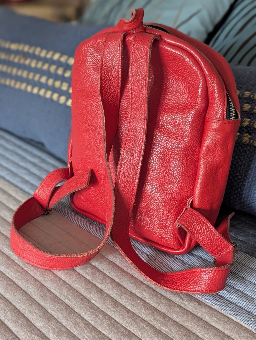 Handcrafted Ghana Small Red Leather Backpack - Picture 6 of 7